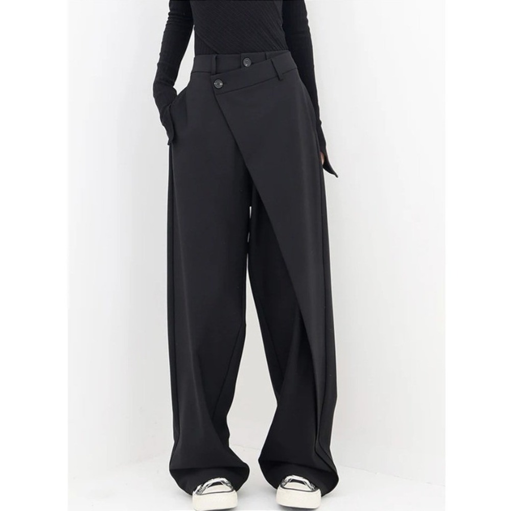 NWOT Commense Asymmetrical Layer Button Wide Leg Pants Women XL Black Wrap Front